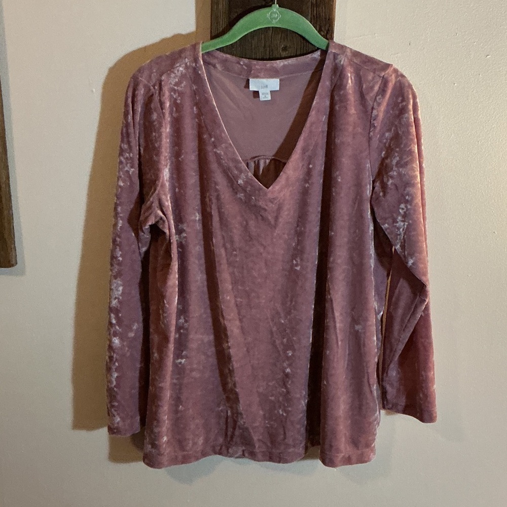 J Jill Velvet Long Sleeve V-Neck Top - Pink